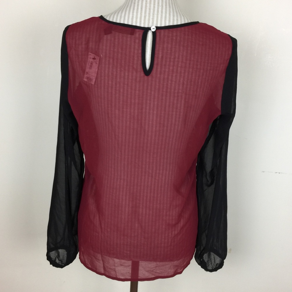 NWT THE LIMITED Maroon and Black Sheer Lace Top SMALL - Picture 3 of 7